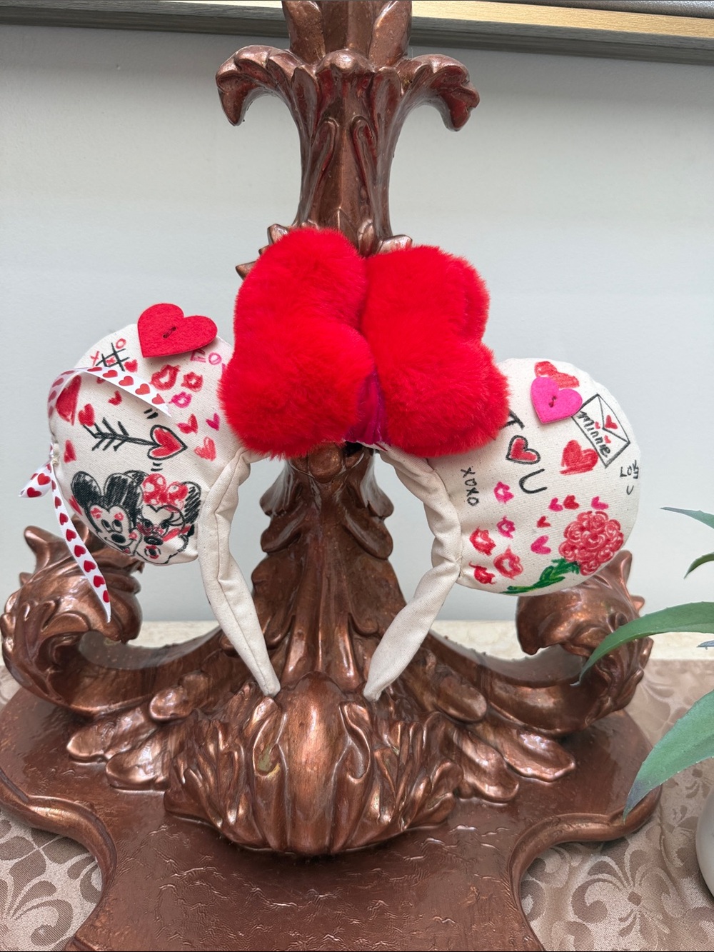 Women Red Heart Plush Ear Headband - Unbranded